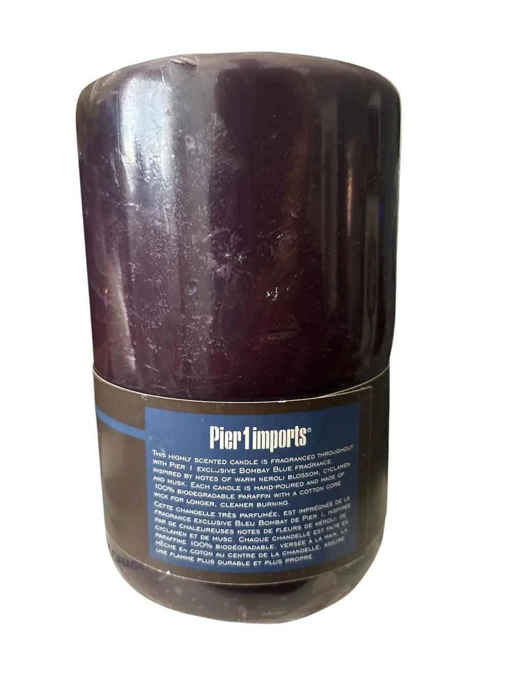 Pier 1 Bombay Blue Pillar Candle - Deep Purple